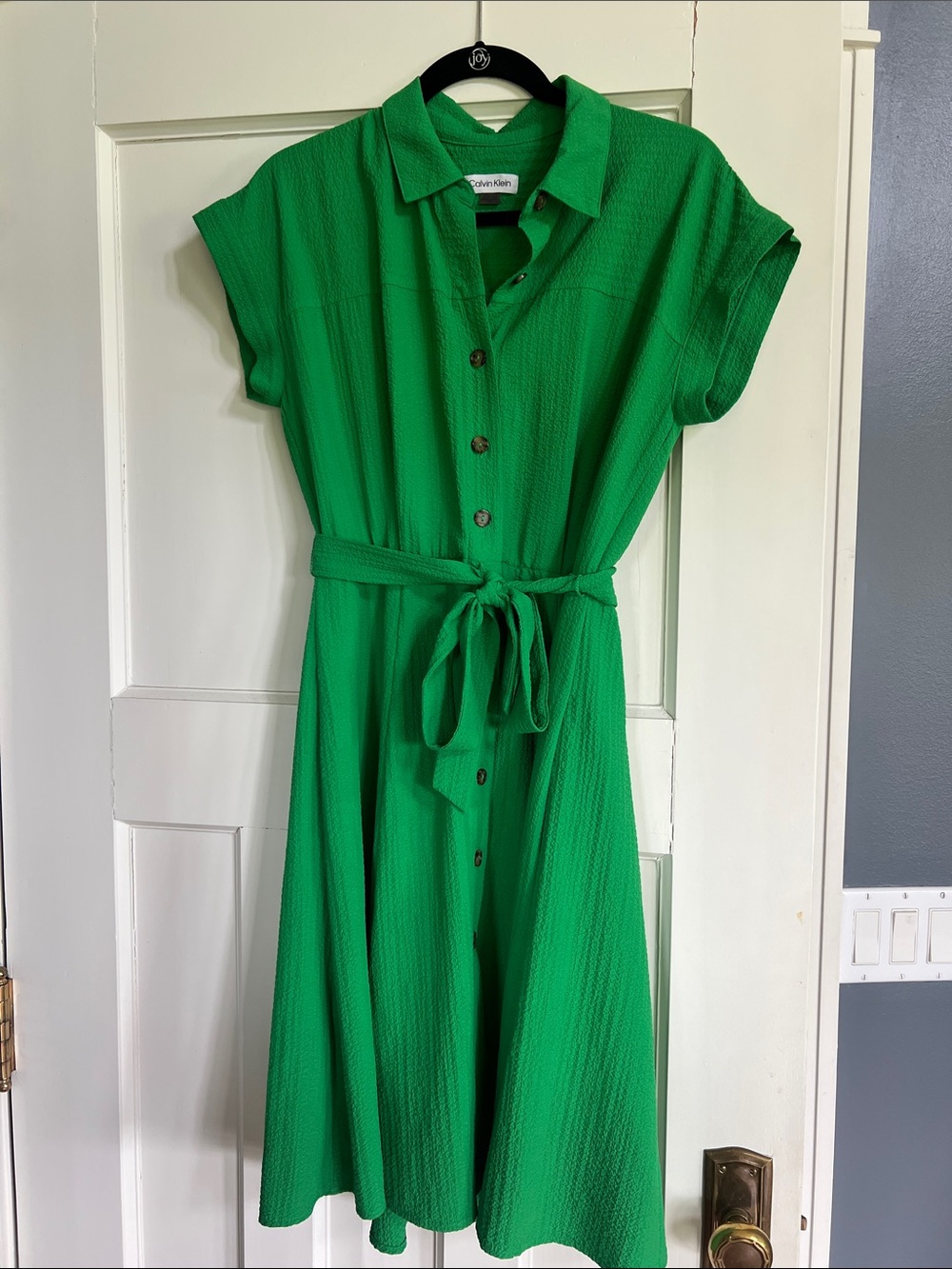 Calvin Klein Bright Green Shirt Dress with Tie Belt